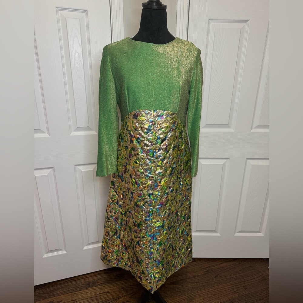 Rare 1960s 70s stunning quilted brocade dress likely B. Siegel Co. Detroit S/M